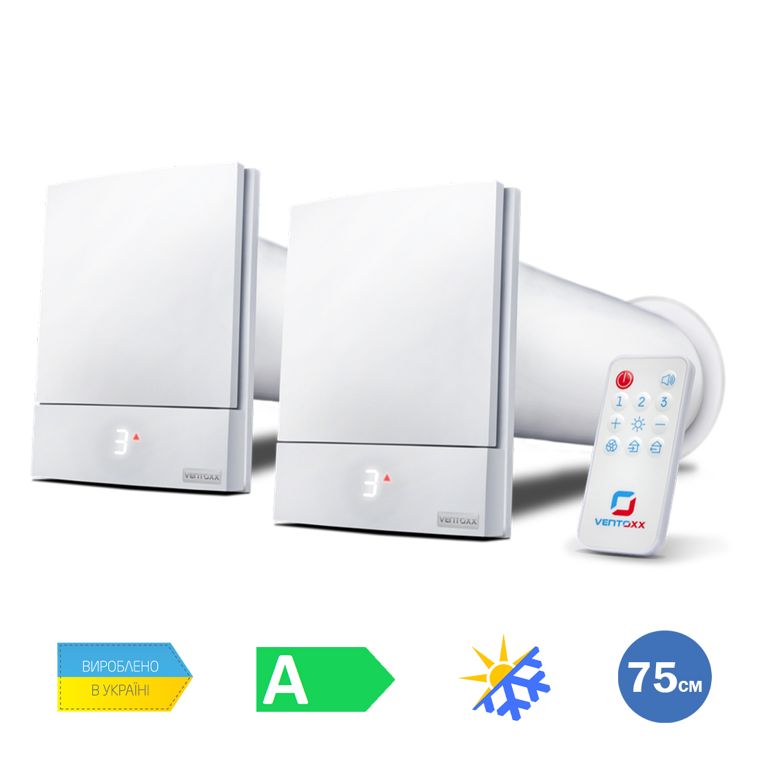 Комплект 2 Ventoxx Harmony (75 см, вытяжка-приплыв) с пультом ДУ и пластиковыми решетками